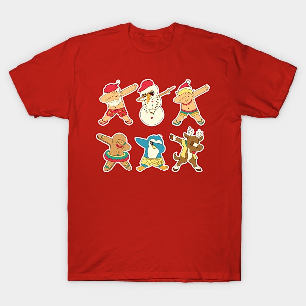 Dabbing Hawaiian Santa Friends Xmas Gifts, Fun Tropical Dab Dance Christmas T-Shirt by hugandmug